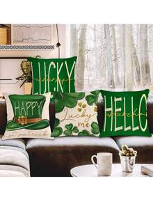 4入組聖派翠克節三葉草幸運小矮人圖案裝飾枕套（不含枕芯）,非常適合沙發裝飾 - 粉色 - 查看 1