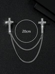 1pc Fashionable European & American Style Full Rhinestone Cross Necklace Brooch For Men - Silver - View 3