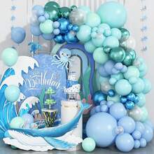 Mủ cao su Quả bóng bay Vàng Vòng hoa Arch Bộ Đối với Kim loại Màu xanh lá Xanh Bóng bay Ngày lễ Sinh nhật , Tiết lộ giới tính , Đám cưới , , Buổi tiệc Đồ trang trí - Màu xanh nhạt - Xem 1