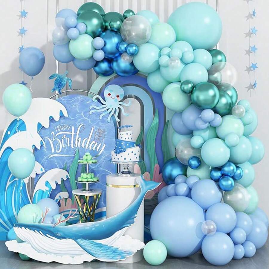 Mủ cao su Quả bóng bay Vàng Vòng hoa Arch Bộ Đối với Kim loại Màu xanh lá Xanh Bóng bay Ngày lễ Sinh nhật , Tiết lộ giới tính , Đám cưới , , Buổi tiệc Đồ trang trí - Màu xanh nhạt - Xem 1