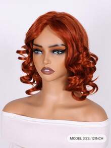 12 Inch Synthetic Short Copper Red Wavy Curly Wig For Women Daily Wear Party Cosplay Halloween - Red - View 3