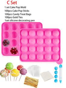 Emousport 20 孔矽膠不粘蛋糕棒棒糖模具蛋糕模具烘焙巧克力冰格烤盤模具 和 20 支 - 粉色 - 查看 16