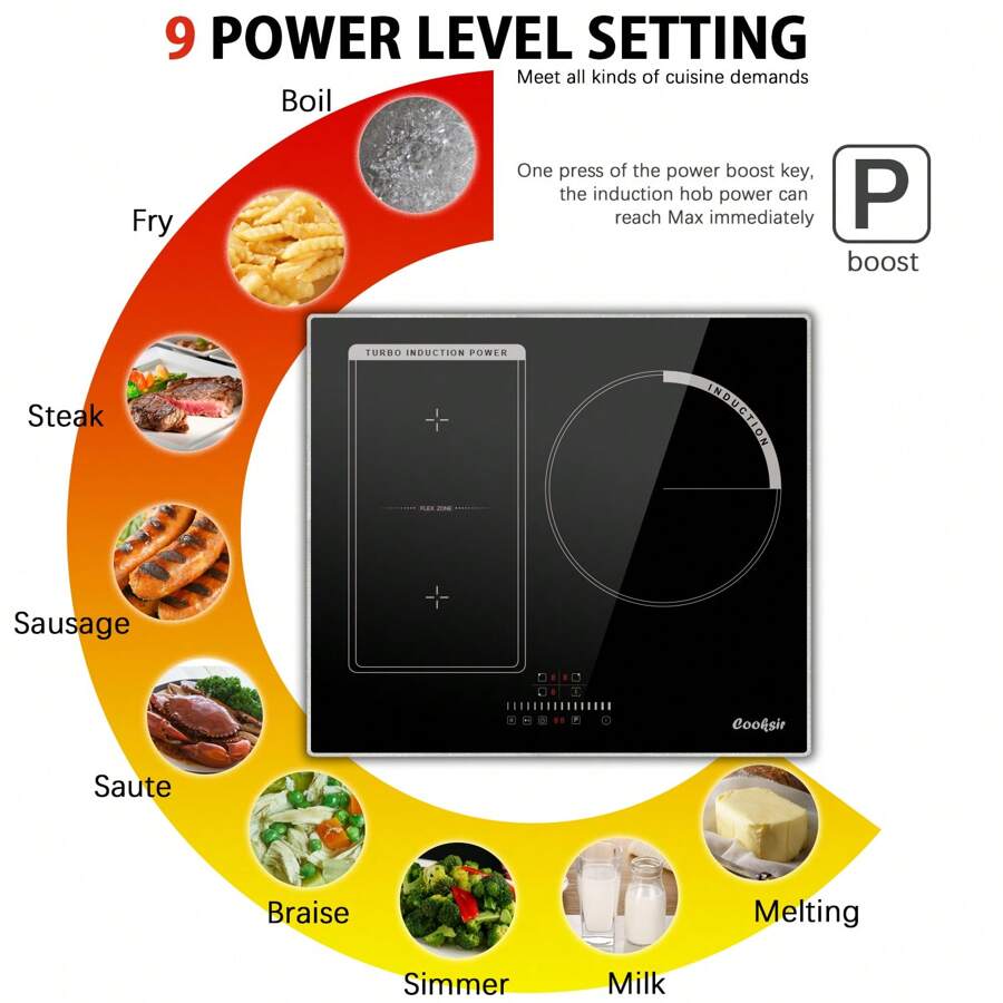 Induction Hob, Electric Cooktop, BuiltIn 3 Zones Electric Hob, Flex