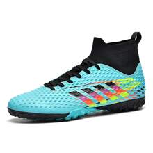 1pair New Style Unisex Stripe Soccer Shoes Tf Studs Anti-Skid Training Shoes, Professional Football Sportswear, Black Classic High-To-Low Football Shoes