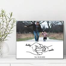 1pc Canvas Wall Art With Custom Photo, Kid's Name And Date Daddy And Me Hand Drawn Fist Bump Design Father's Day Gift Funny Birthday Gift For Dad From Daughter Son Modern Artwork Painting Framed 4 Sizes Optional Canvas For Living Room Bedroom Bathroom Dinning Room Home Office Wall Decor Gifts Graduation