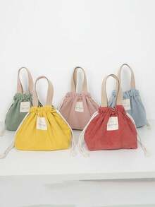 Bolsa De Almuerzo unicolor De Corduroy Y Lona Con Cordón, Bolsa De Comida Para El Almuerzo De Tela Para Picnic, Bolso Pequeño Con Cordón, Bolso Contenedor De Cena, Bolsas De Almacenamiento De Alimentos Para Acampar - Multicolor - Ver 2