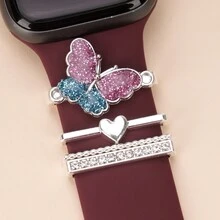 4 件套金属创意幻彩蝴蝶表带饰物装饰环兼容 表带配件兼容 Galaxy Watch 系列表带饰物礼物送给朋友 - 彩色 - 查看 6