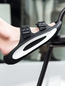 女式時尚厚底搭扣純色EVA夏季拖鞋，休閒戶外沙灘拖鞋 - 黑色 - 查看 2