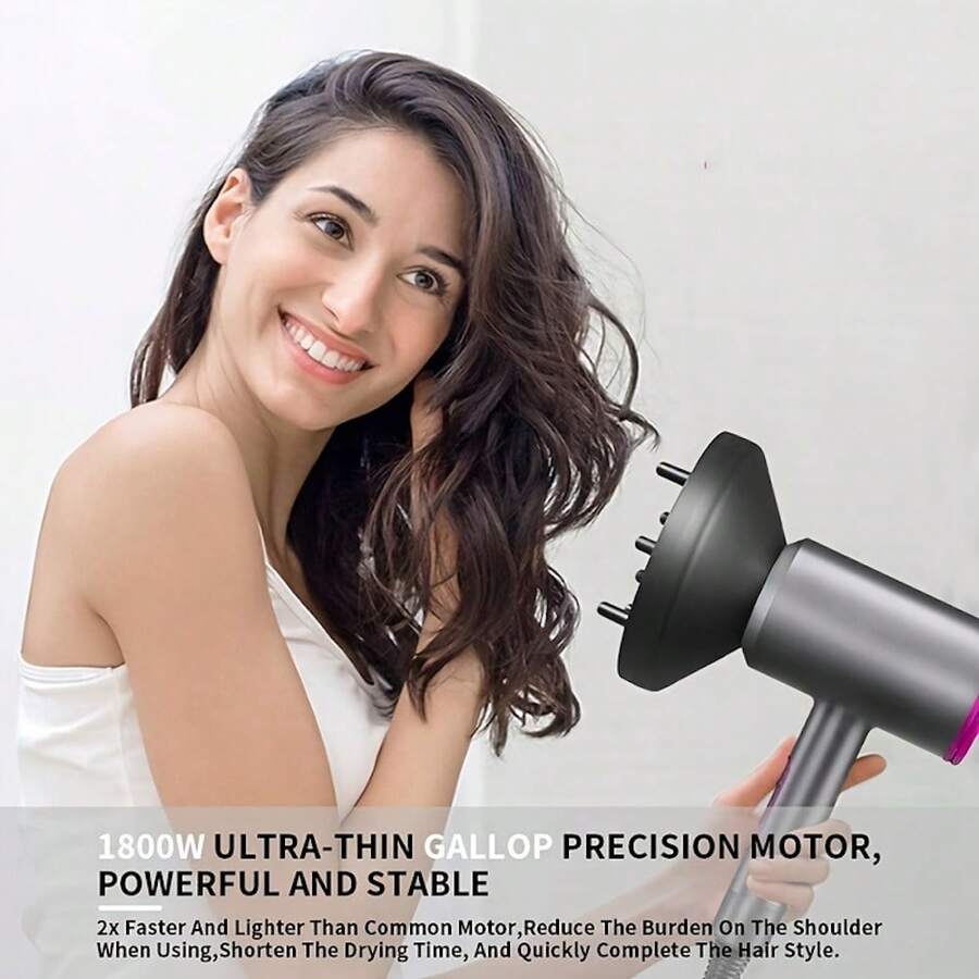 Secador de Cabello Ion Negativo, 1800W Secadora de Pelo Profesional Potente con 3 Temperatura Ajustable y 2 Velocidades, Secadora con Difusor para Rizos Portátil con Boquillas y Difusor para Hogar o Salón y Viajes - Rosa - Ver 1