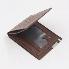 男士短款钱包2024新款男士钱包休闲扣折叠多卡位可扩展多功能两折学生男零钱包时尚小格子大容量手包日常旅行收纳钱夹精品潮流钱夹 - 棕色 - 查看 5