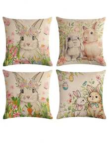 4入組復活節兔子、蛋、花、胡蘿蔔圖案裝飾枕套不包含枕芯,適合裝飾家庭沙發 - 紅色 - 查看 2
