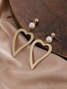 1pc Vintage Punk Style Baroque Pearl Pendant Long Drop Earring With Metal Chains, Perfect Daily Wear And Birthday Gift For Women - Gold - View 4