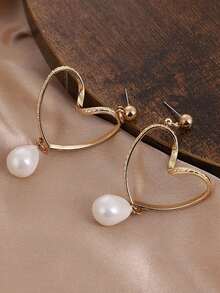 1pc Vintage Punk Style Baroque Pearl Pendant Long Drop Earring With Metal Chains, Perfect Daily Wear And Birthday Gift For Women - Gold - View 7