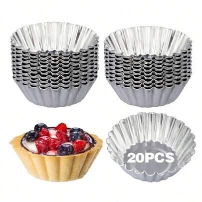20 Egg Tart Mould, 2.55 Inches (6.5 Centimeters) Tray, Mini Tart Cans, Mini Tart Aluminum Plate Used For Baking, Convenient And Practical