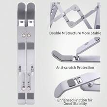 Aluminum Alloy Laptop Desk Stand, Adjustable Foldable Portable Cooling Pad Riser Holder For Laptop & Phone - Silver - View 7