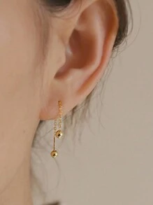 BALMORA 一對簡約時尚S925純銀韓國珠長鏈耳針，優雅金色耳環，適用於女士派對配飾，作為禮物或度假之用 - 金色 - 查看 5