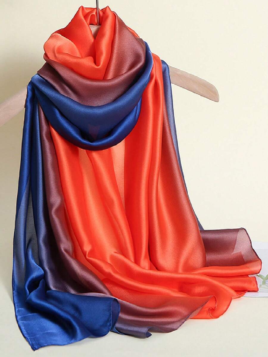 1pc New Silk Satin Ombre Hand-Painted Shawl Scarf - Multicolor - View 1