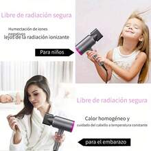 Secador de Cabello Ion Negativo, 1800W Secadora de Pelo Profesional Potente con 3 Temperatura Ajustable y 2 Velocidades, Secadora con Difusor para Rizos Portátil con Boquillas y Difusor para Hogar o Salón y Viajes - Rosa - Ver 2