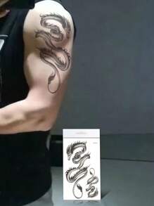 大型 3D 中国龙图腾临时纹身 - 防水可移除身体贴纸 - 彩色 - 查看 1