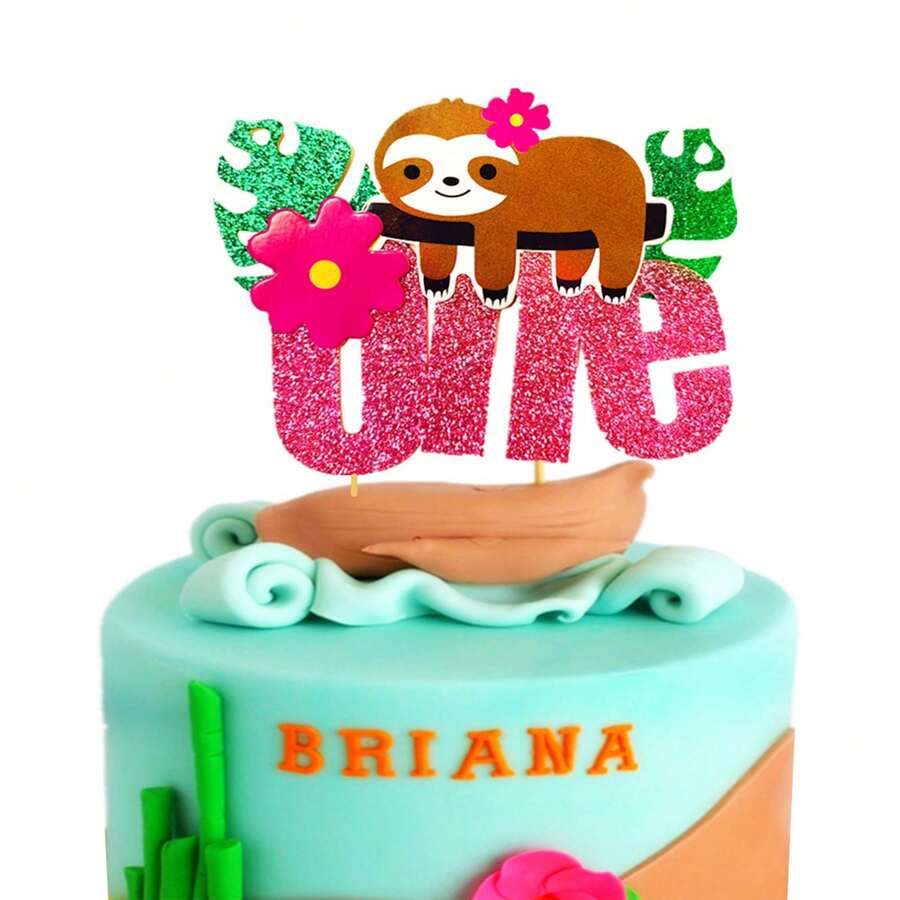LaVenty Pink Sloth Birthday Cake Topper Sloth First Birthday Cake Topper For Girl Sloth One Cake Topper Sloth Wild One Cake Topper Sloth First Birthday Party Supplies - Multicolor - View 1