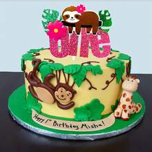 LaVenty Pink Sloth Birthday Cake Topper Sloth First Birthday Cake Topper For Girl Sloth One Cake Topper Sloth Wild One Cake Topper Sloth First Birthday Party Supplies - Multicolor - View 3