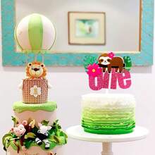 LaVenty Pink Sloth Birthday Cake Topper Sloth First Birthday Cake Topper For Girl Sloth One Cake Topper Sloth Wild One Cake Topper Sloth First Birthday Party Supplies - Multicolor - View 7