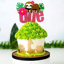 LaVenty Pink Sloth Birthday Cake Topper Sloth First Birthday Cake Topper For Girl Sloth One Cake Topper Sloth Wild One Cake Topper Sloth First Birthday Party Supplies - Multicolor - View 5