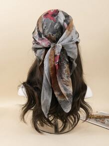 Silver Rose Flower Printed Square Scarf, Versatile Headband, Summer Bandana, Outdoor Headwrap, Boho Style Tie-Dye Scarf - Multicolor - View 15