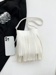 Comercio Internacional Bolso De Mujer De Gran Capacidad Con Flecos, Versión Coreana De La Bolsa De Hombro Minimalista Y Popular Para Mujeres, Bolso Cruzado
