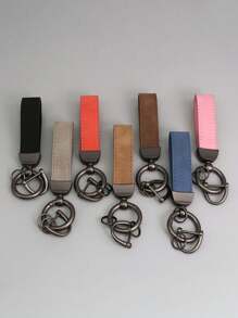 1個多色新款毛茸茸皮革汽車鑰匙扣,帶金屬防丟鑰匙環和可定制的徽標印刷,皮革鑰匙 - 卡其色 - 查看 5