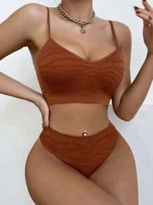 Women's Comfortable Seamless Breathable Zebra Pattern Underwear Set, Lingerie - Rust Brown - View 4