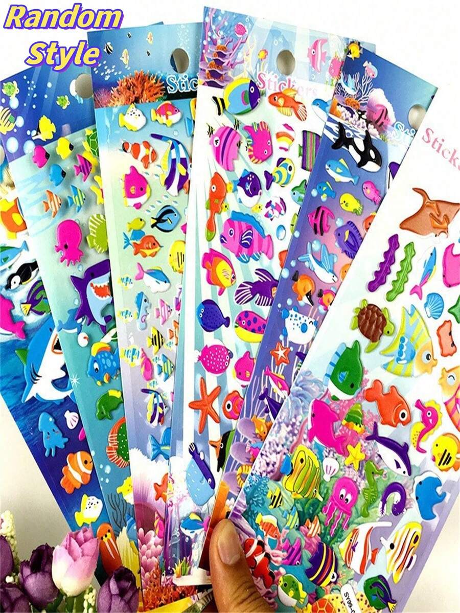 6 Sheets Random Style 3D Stickers For Kids & Toddlers Puffy Stickers