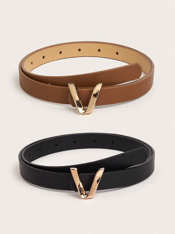 2pcs/Set Ladies' Basic Alphabet Decor Belt With Metal Buckle, Suitable For Daily Wear Summer, School