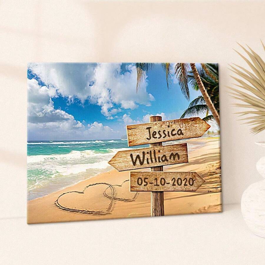 1pc Canvas Wall Art With Names & Date Romantic Couple Gift Anniversary
