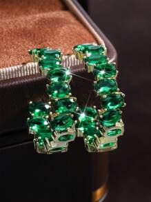 rakol Cubic Zirconia Decor Cuff Hoop Earrings For Women For Party Banquet Wedding - Green - View 8