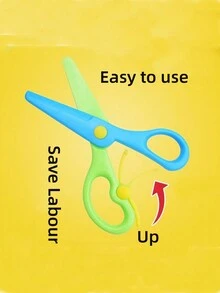 Office Safety Scissors, Hand Paper Cutting Scissors, Anti-Pinch Elastic Plastic Round Head Small Scissors For Art And Craft - Blue+Orange - View 5