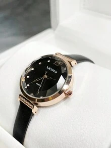 FALEDA 1 Đồng hồ nữ có dây đeo bằng da thật, Đồng hồ đeo tay thạch anh chống nước, Đồng hồ đeo tay thời trang tinh tế, Phong cách cổ điển, Phù hợp với công việc, Thích hợp làm quà tặng ngày lễ tình nhân, Quà tặng, Quà tặng ngày quốc tế phụ nữ - màu đen - Xem 1