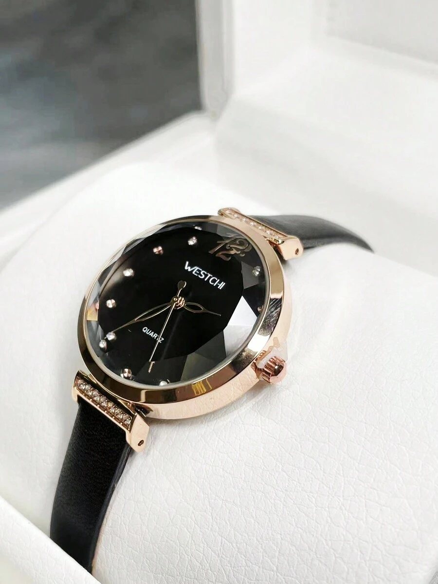 FALEDA 1 Đồng hồ nữ có dây đeo bằng da thật, Đồng hồ đeo tay thạch anh chống nước, Đồng hồ đeo tay thời trang tinh tế, Phong cách cổ điển, Phù hợp với công việc, Thích hợp làm quà tặng ngày lễ tình nhân, Quà tặng, Quà tặng ngày quốc tế phụ nữ - màu đen - Xem 1