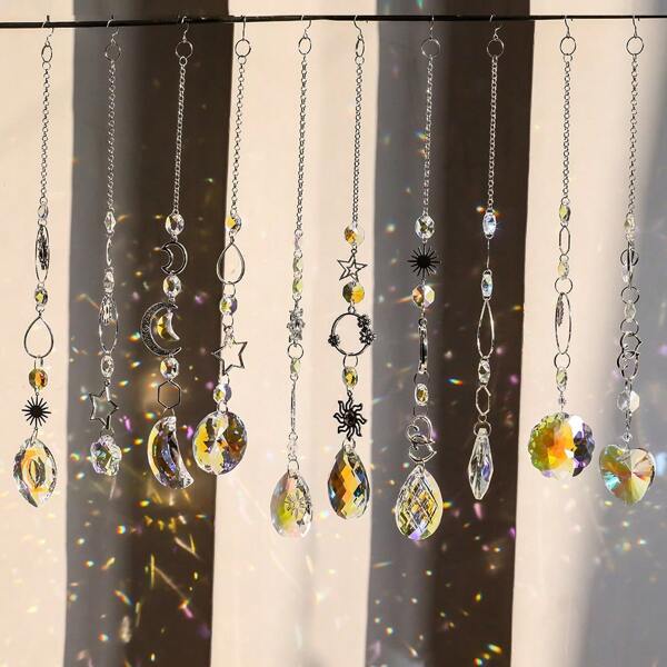 1pc 10 Designs You Choose Ab Plated Colorful Crystal Combination Pendant For Home, Wedding, Festival Decoration, Christmas Gift