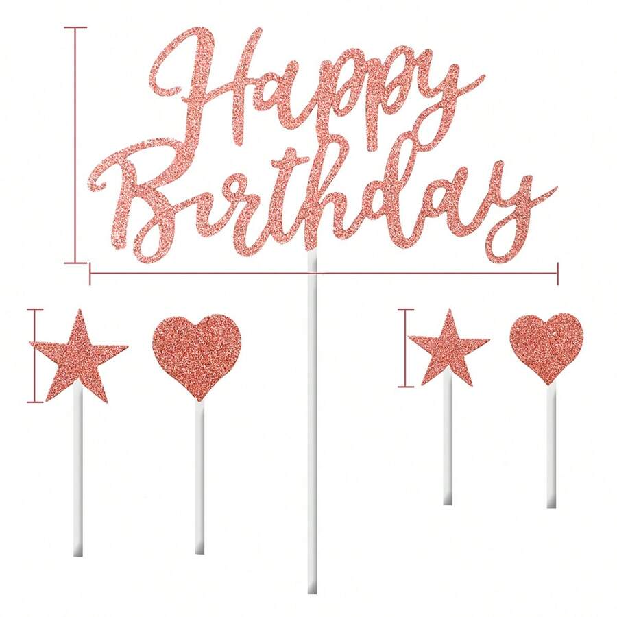 11pcs Rose Gold Happy Birthday Cake Topper Decoration Kit With English