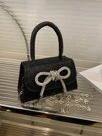 1 Pièce Sac À Main Élégant Et Simpliste De Couleur Unie En Pu Pour Enfant Avec Nœud Papillon Pour Port À La Main Ou À L'épaule