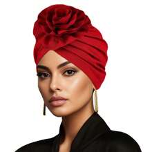 Elegant Turban Cap Solid Color Big Flower Head Wrap For Chemo Hats For Women Girl Bonnet Hair Bonnet Turban
