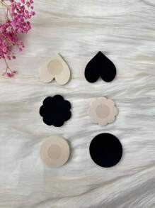30pairs Women's Summer Disposable Silicone Nipple Covers With Breathable Non-Woven Fabric And Raised Dot, Including 5 Pairs Of Round, Flower And Heart-Shaped In Both Black And Apricot Color - Multicolor - View 3