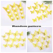 12入組金色蝴蝶造型蛋糕裝飾,適用於婚禮生日派對烘焙diy牆面裝飾 - 多色 - 查看 3