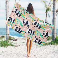 1pc Panda Pattern Beach Towel, Microfiber Beach Towel, Sports Towel, Suitable For Summer, Beach, Swimming Pool - Multicolor - View 1
