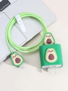 6件/套牛油果绿Eva数据线收纳包，1.5米激光绕线整理器，防断数据线，TPU充电头保护套，兼容苹果手机，20w快充数据线理线器 - 綠色 - 查看 4