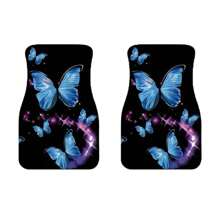 2 pièces/4 pièces Tapis de sol pour voiture à motif papillon bleu, tapis de sol avant et arrière pour voiture, ajustement universel pour voiture, SUV, camion, fourgon