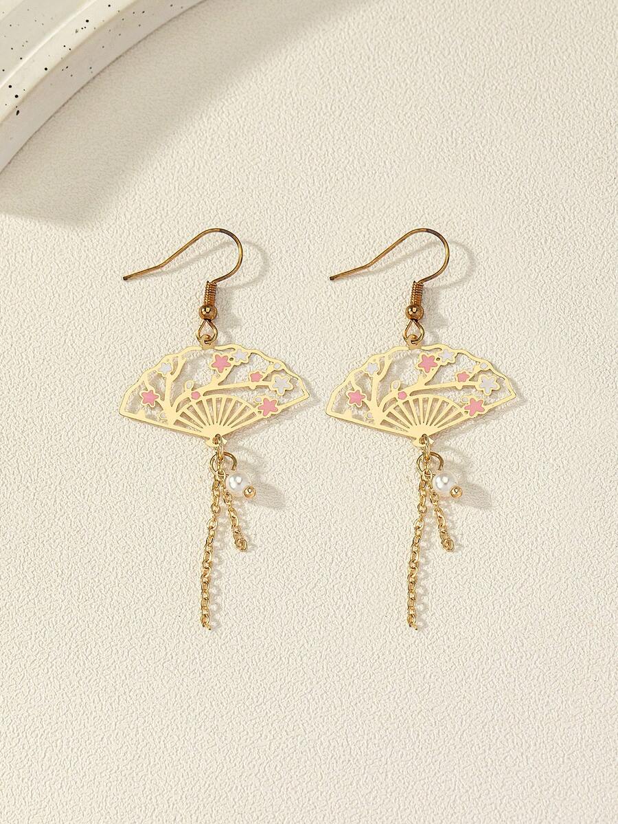 1雙歐美風格極簡風扇形流蘇耳環 - 彩色 - 查看 1