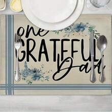 4 件裝 Hello Fall 南瓜楓葉水牛格子餐桌墊,季節性收穫假日質樸復古感恩節桌墊,家居裝飾品,房間裝飾,場景裝飾 - 彩色 - 查看 5