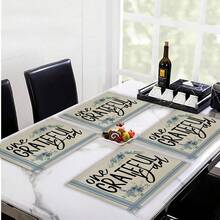 4 件裝 Hello Fall 南瓜楓葉水牛格子餐桌墊,季節性收穫假日質樸復古感恩節桌墊,家居裝飾品,房間裝飾,場景裝飾 - 彩色 - 查看 8